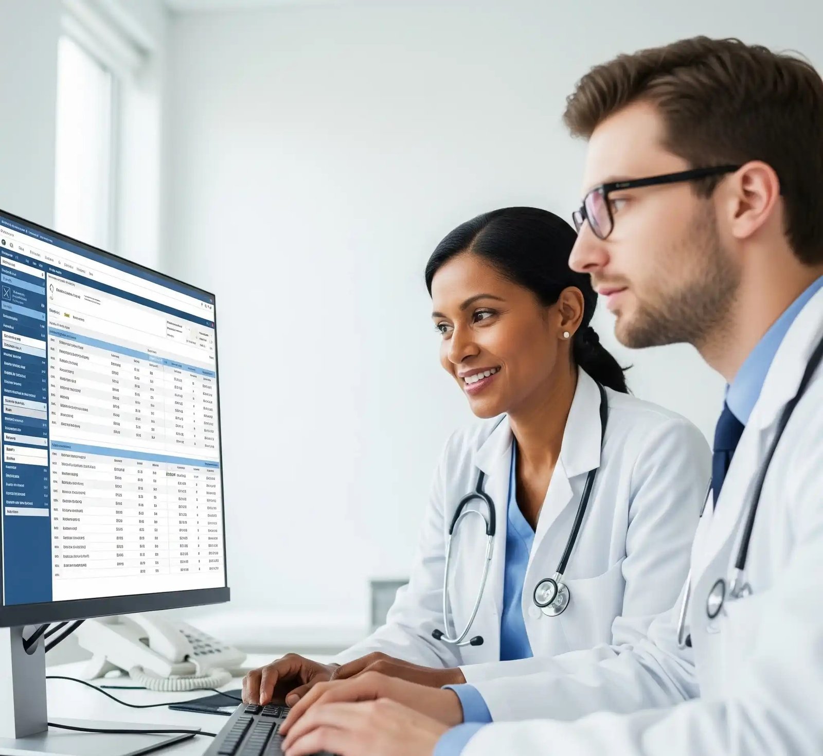 Two doctors using hospital information system